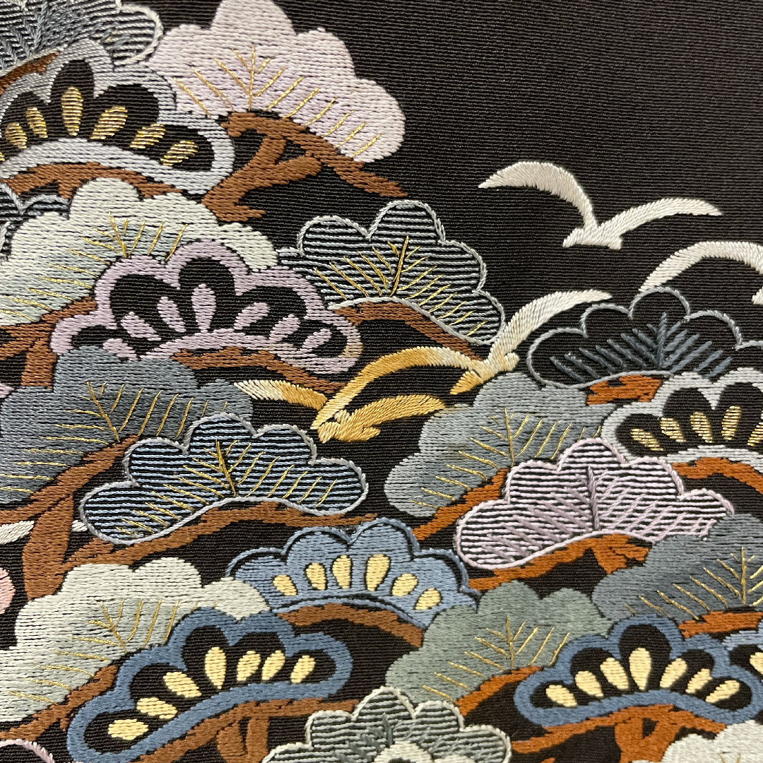 黒留袖 身丈155cm 裄丈63cm 袷 蘇州刺繡 正絹 Aランク 五つ紋 黒系 1111000103310