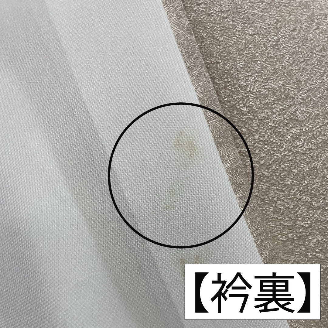 Plain color, polyester, length 170.5cm, sleeve length 65cm, off-white (kinari-iro), washable kimono, one crest, Gosan-kiri, lined, A rank, beige, 1114001263625