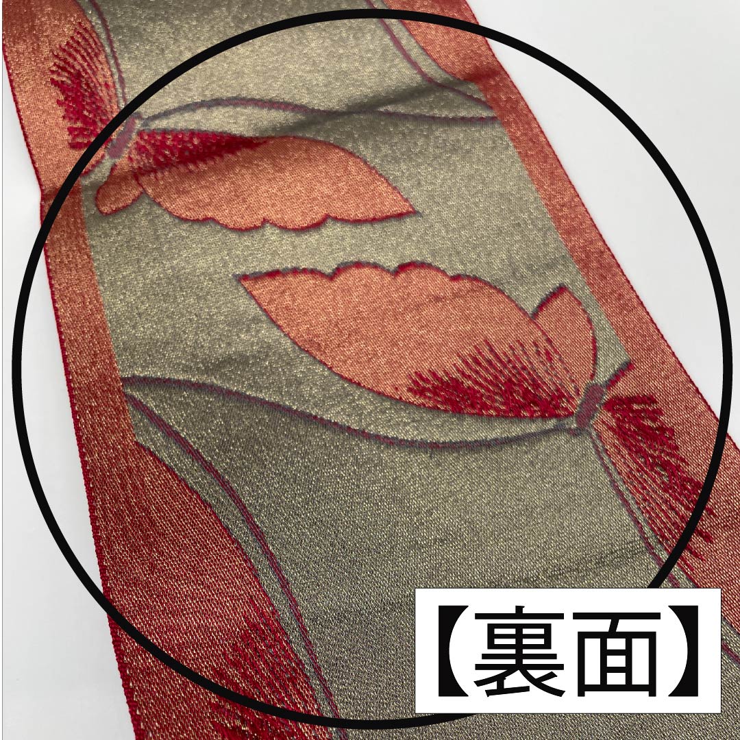 半幅帯 ポリエステル ワインレッド色 蝶 帯丈344cm 紫系 Aランク 1125001743320