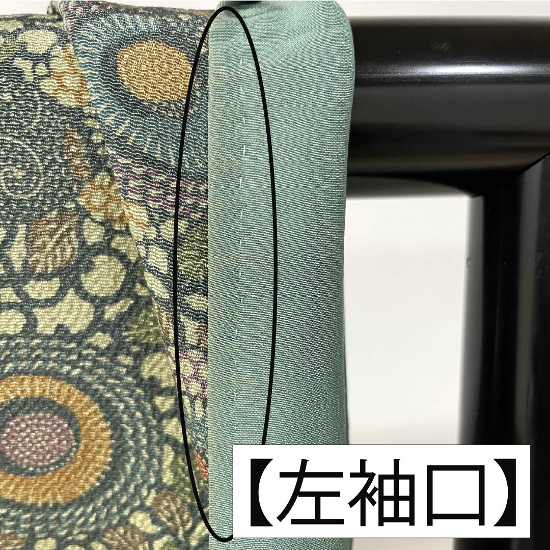 小紋 正絹 Aランク 身丈155.5cm 裄丈64cm 袷 鉄色(てついろ) 江戸小紋 南部幸雄 菊 割付文様 緑系 1115007243319