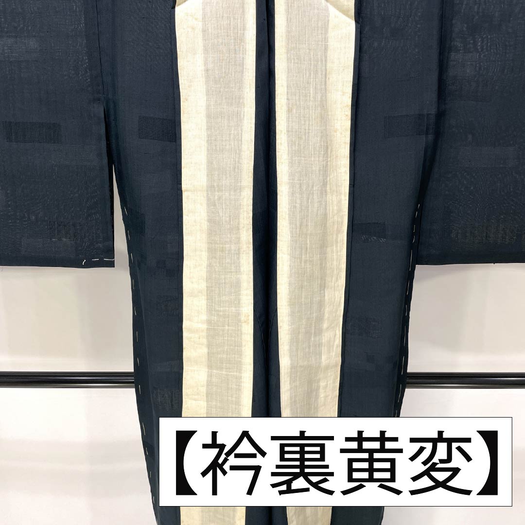 夏物 正絹 色無地 Bランク 身丈161cm 裄丈65.5cm 紬地 紋紗 紗 黒系 1132003824410