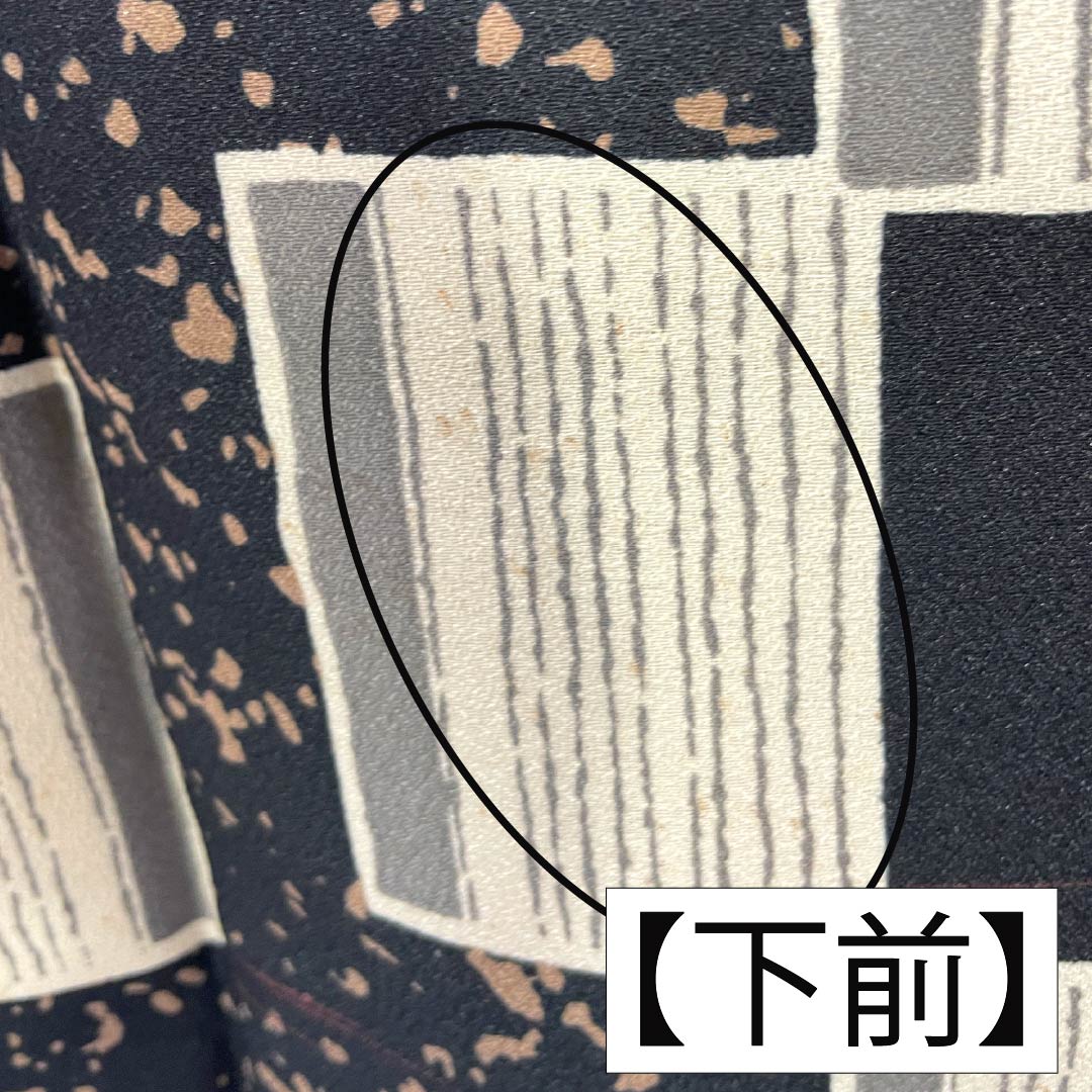 小紋 ポリエステル Bランク 身丈165.5cm 裄丈65.5cm 袷 ドット 市松 洗える着物 黒系 1115006754510