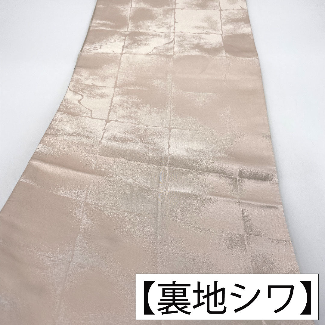 袋帯 ポリエステル Aランク 白茶色(しらちゃいろ) 梅 帯丈426cm 六通 フォーマル ピンク系 1123016053313