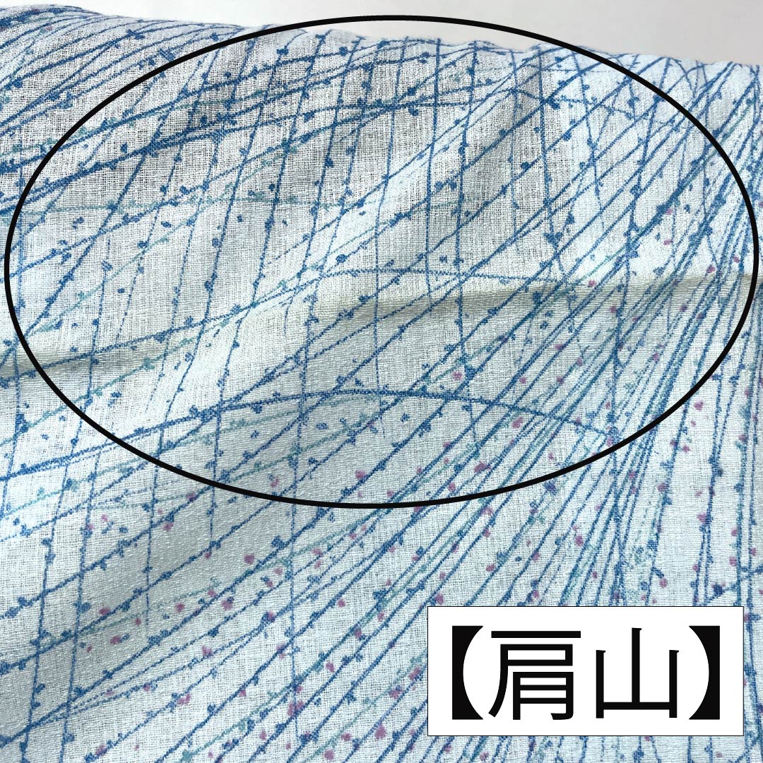 夏物 木綿 小紋 Bランク 身丈156cm 裄丈62cm 蟹鳥染色(かにとりぞめいろ) 抽象模様 紗 水色系 1132004404324