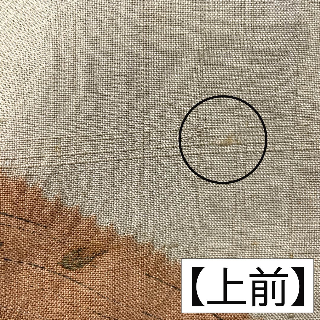 訪問着 正絹 Bランク 袷 身丈160cm 裄丈68cm 亜麻色(あまいろ) 生紬 桶絞り 乾山絞り 伝統工芸作家 吉澤与市 ベージュ系 1112007414425