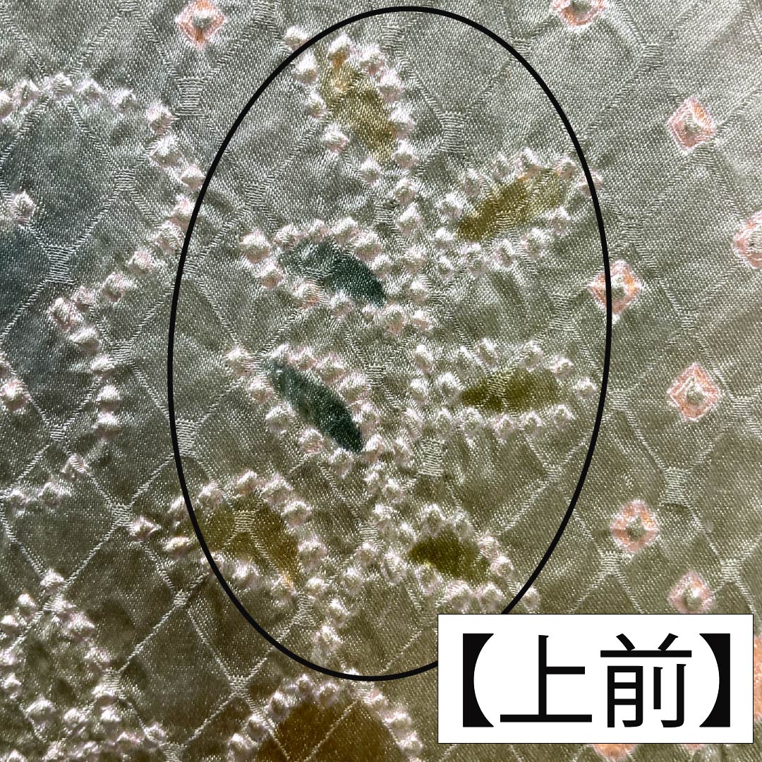 訪問着 正絹 Bランク 袷 身丈160.5cm 裄丈65.5cm 硫黄色(いおういろ) 総絞り 草花 緑系 1112007444419