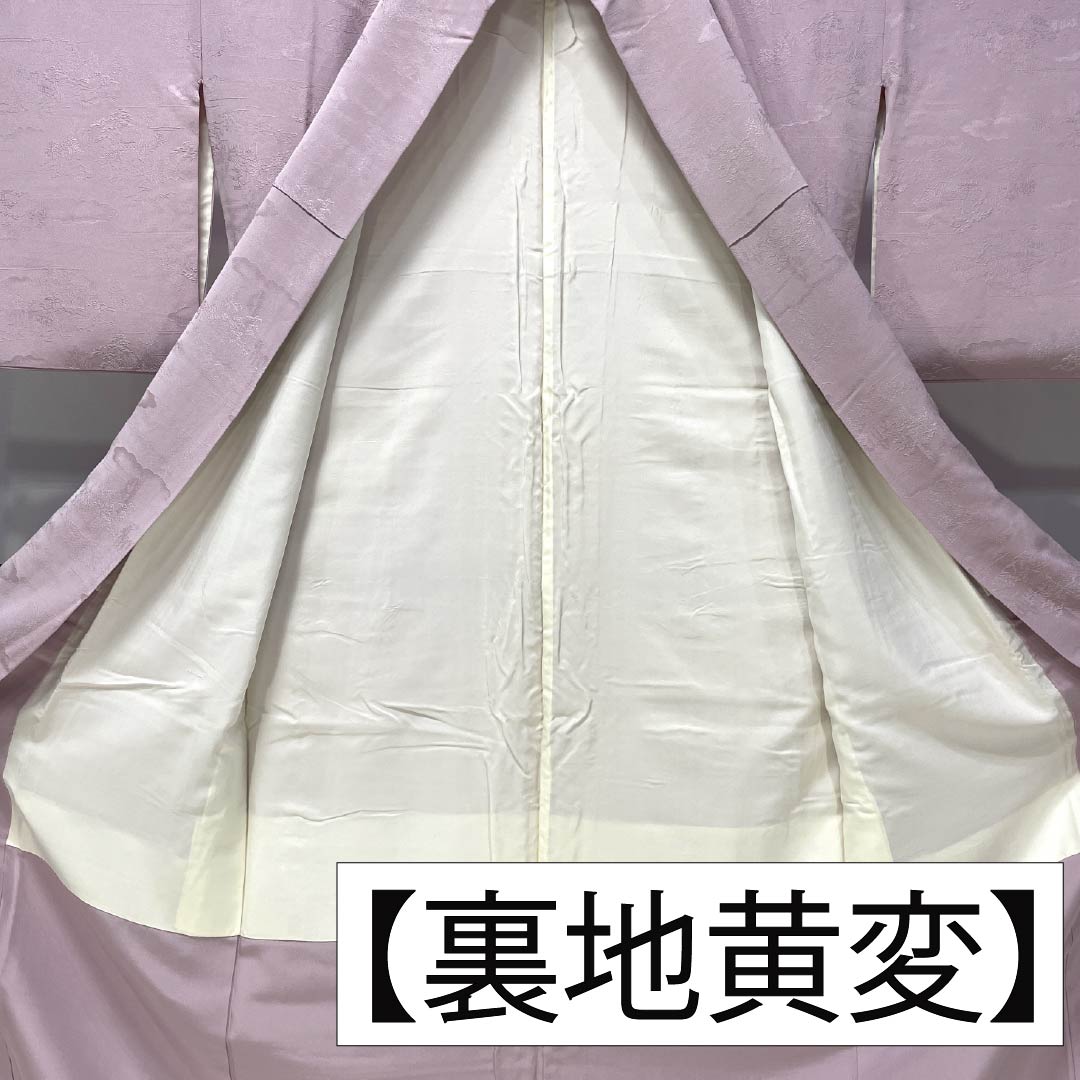 色無地 正絹 Bランク 身丈162.5cm 裄丈67cm 退紅色(あらそめいろ) 一つ紋 中陰五三桐 風景 袷 ピンク系 1114002344413