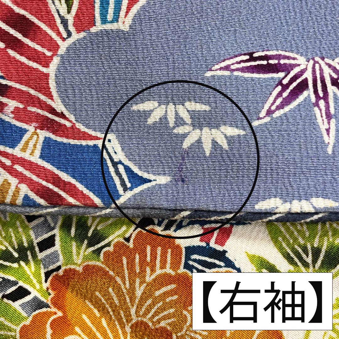 Furisode (long-sleeved kimono) made of pure silk, rank B, length 148.5cm, sleeve length 62cm, lined, off-white, Kyoto Bingata pattern with auspicious motifs, white base, product number 1113002644111