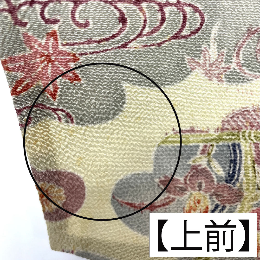 Komon silk, A-rank, length 156cm, sleeve length 58cm, single layer, pale yellow (usukihadairo), Kyoto Bingata, Chaya-Tsuji, cloud pattern, auspicious motif, cream-colored, product number 1115007593315