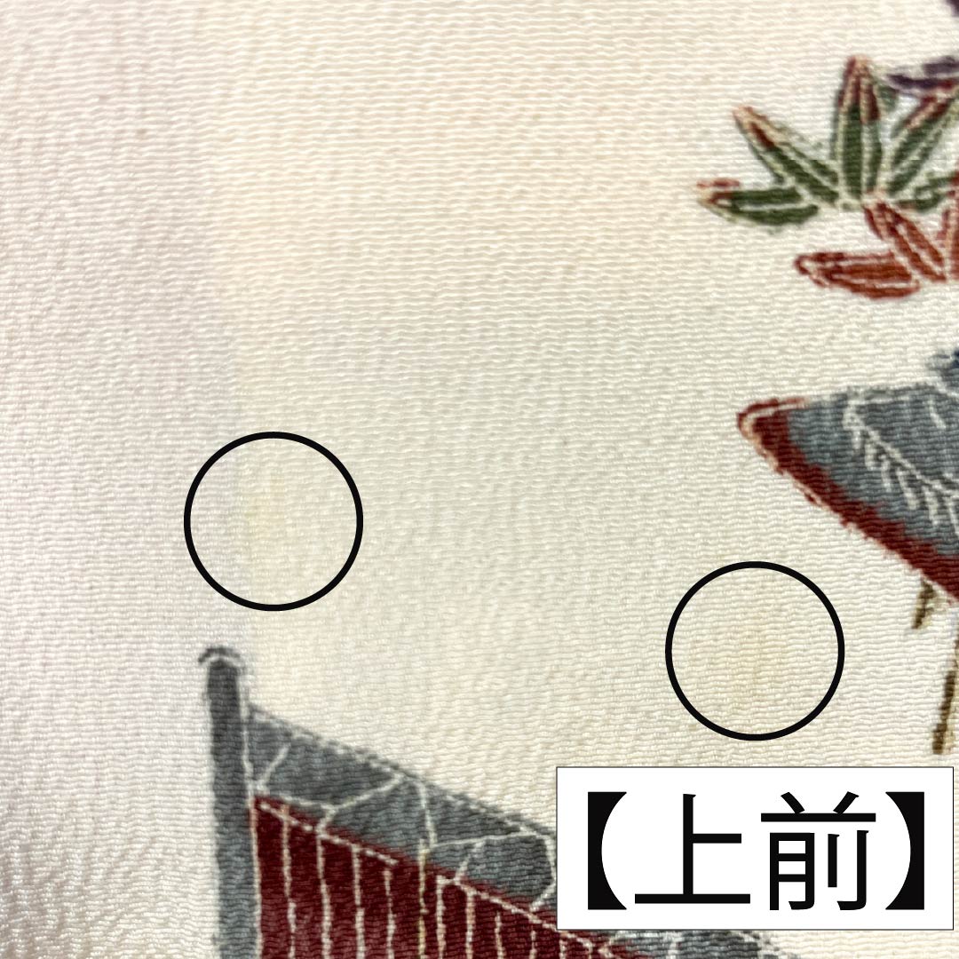 小紋 正絹 身丈156.5cm 裄丈62cm 袷 砥粉色(とのこいろ) 型染 時代絵巻 Bランク クリーム系 1115005054315