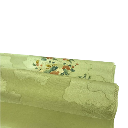 帯揚げ 正絹 Sランク セミフォーマル 利休白茶色(りきゅうしらちゃいろ) 裏柳色(うらやなぎいろ) 古典柄 花柄 長さ約156cm 幅約31cm 緑系 1136001612919