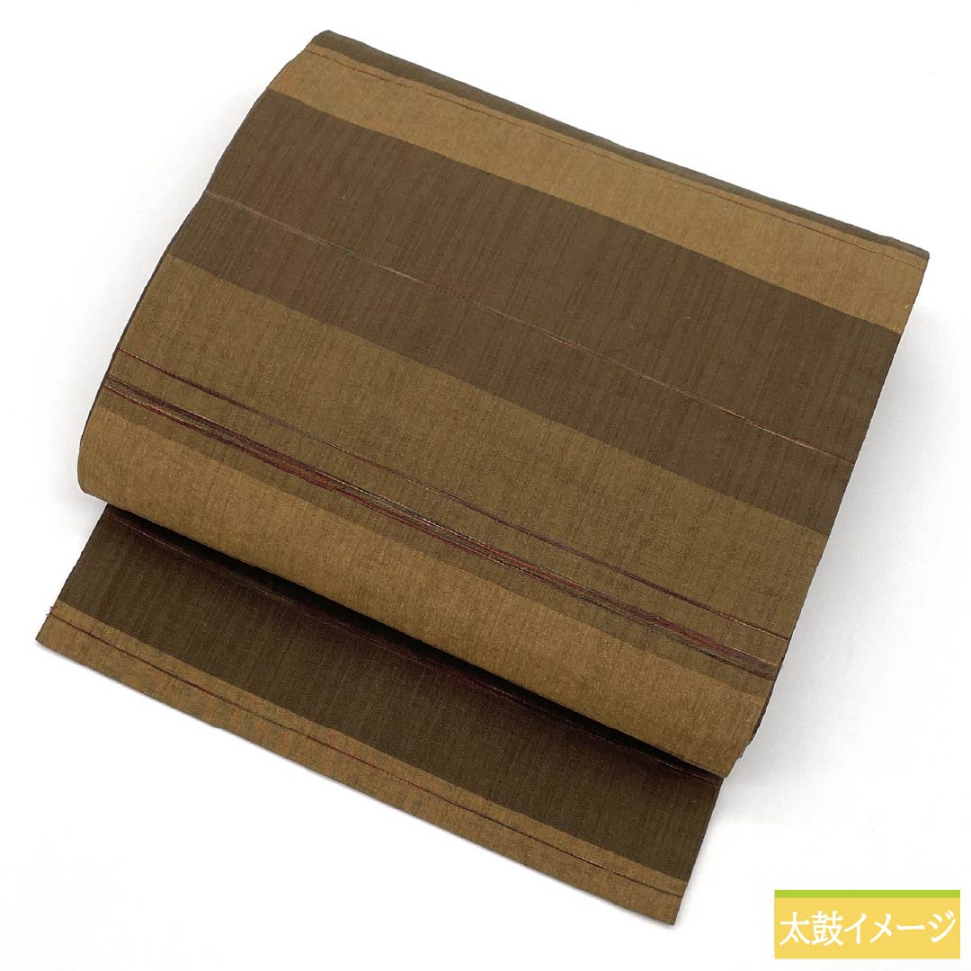 名古屋帯 正絹 Aランク 横段 紬地 帯丈340cm 六通 カジュアル 茶系 1124010073314 名古屋仕立て