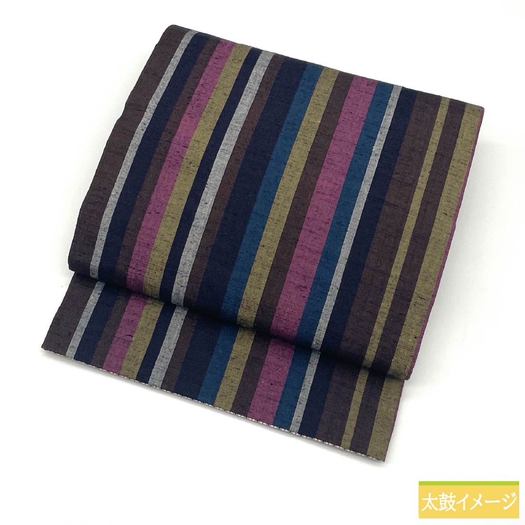 リサイクル着物】名古屋帯 正絹 Aランク 縞 紬地 帯丈376cm 全通