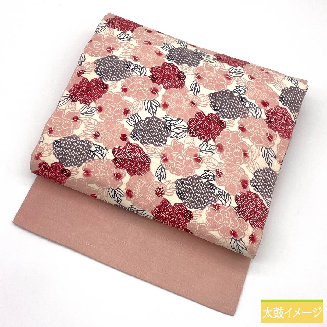 名古屋帯 正絹 Sランク 曙色(あけぼのいろ) 染め帯 京紅型 草花模様 帯丈353cm 六通 カジュアル ピンク系 1124010302313 名古屋仕立て