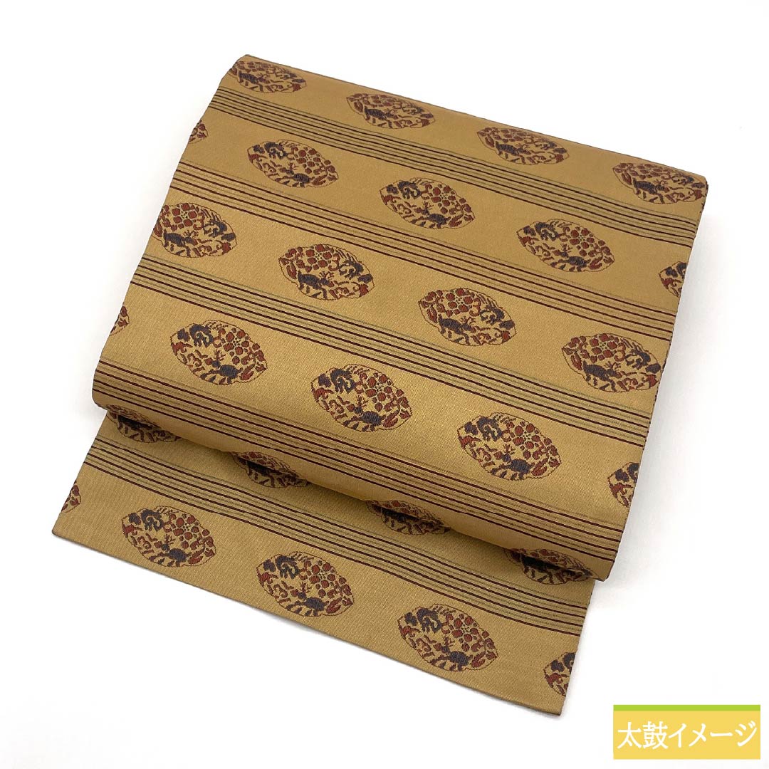 名古屋帯 正絹 Sランク 薄柑子色(うすこうじいろ) 紹巴織 正倉院文様 帯丈350cm 全通 カジュアル 黄系 1124010002323 名古屋仕立て