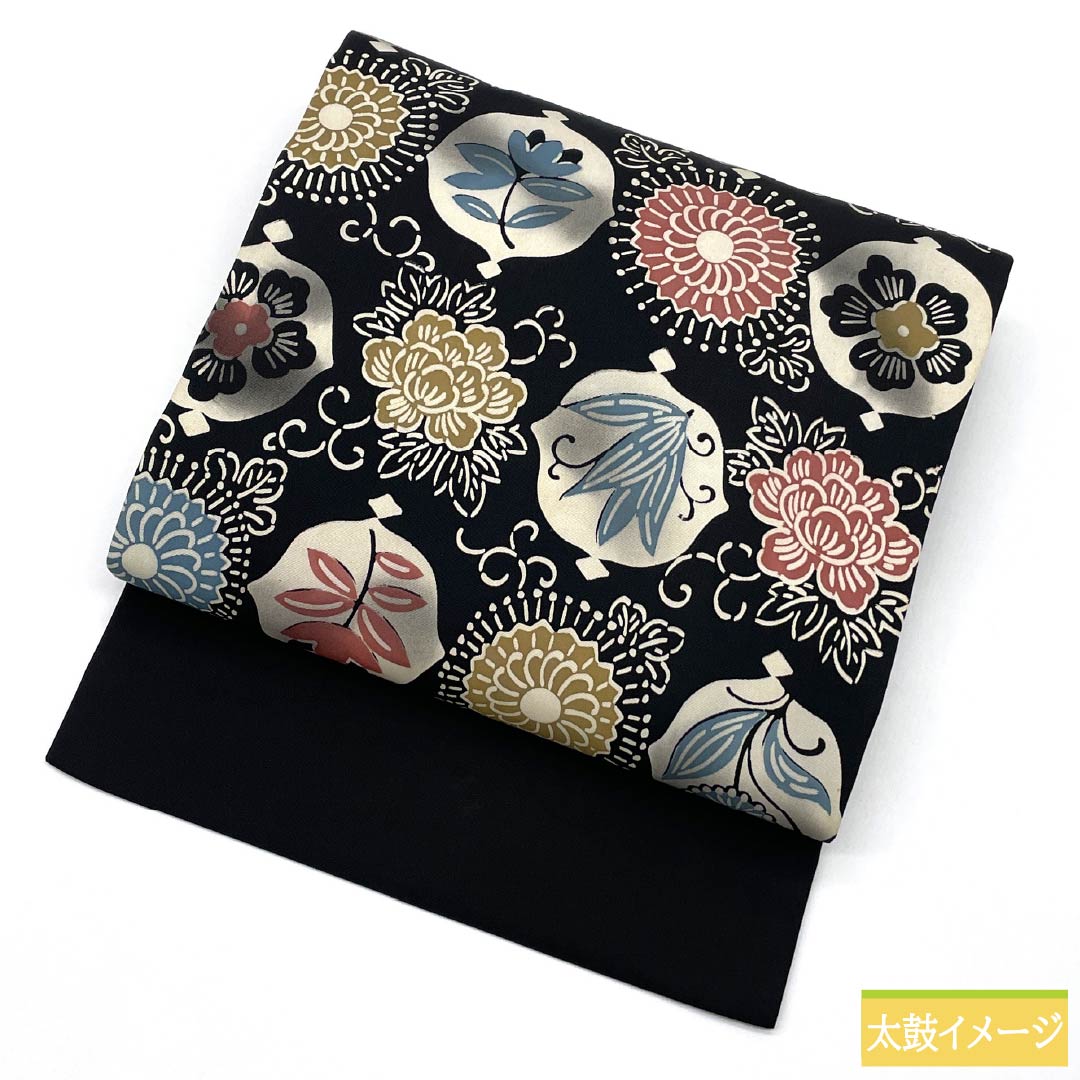 名古屋帯 正絹 Aランク 京紅型 染め帯 草花模様 帯丈354cm 全通 カジュアル 黒系 1124009903310 名古屋仕立て