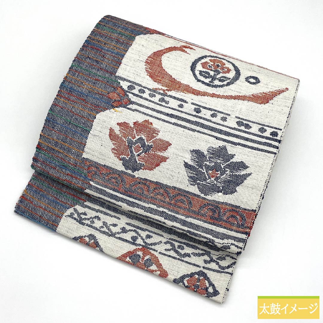 名古屋帯 正絹 Sランク 岡文織物 西陣織 抽象模様 証紙番号172 帯丈352cm 六通 カジュアル 白系 1124010182311 名古屋仕立て