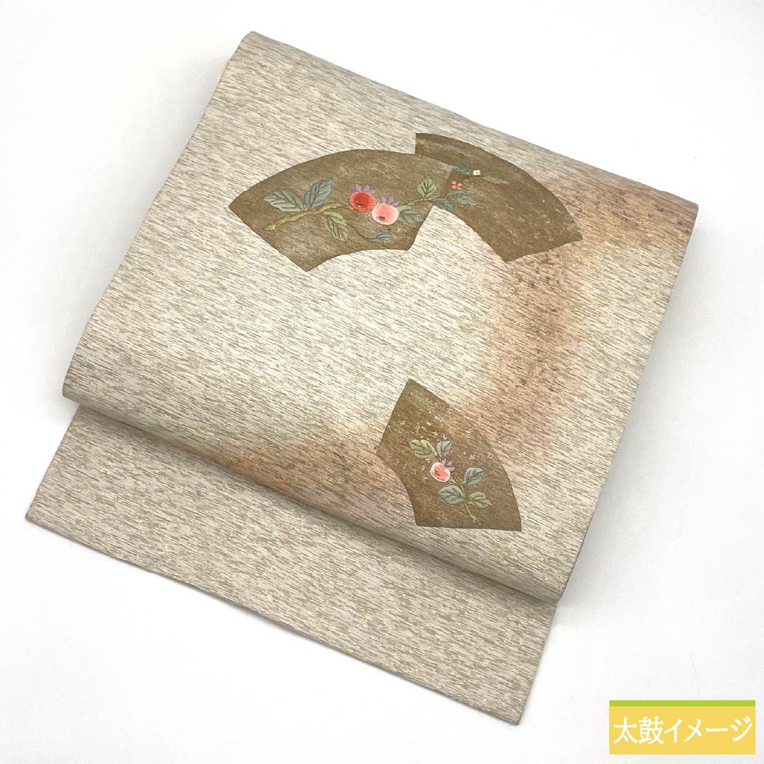 名古屋帯 正絹 Sランク 扇面 西陣織 刺繡 草花模様 帯丈355cm ポイント柄 セミフォーマル 白系 1124010312311 名古屋仕立て