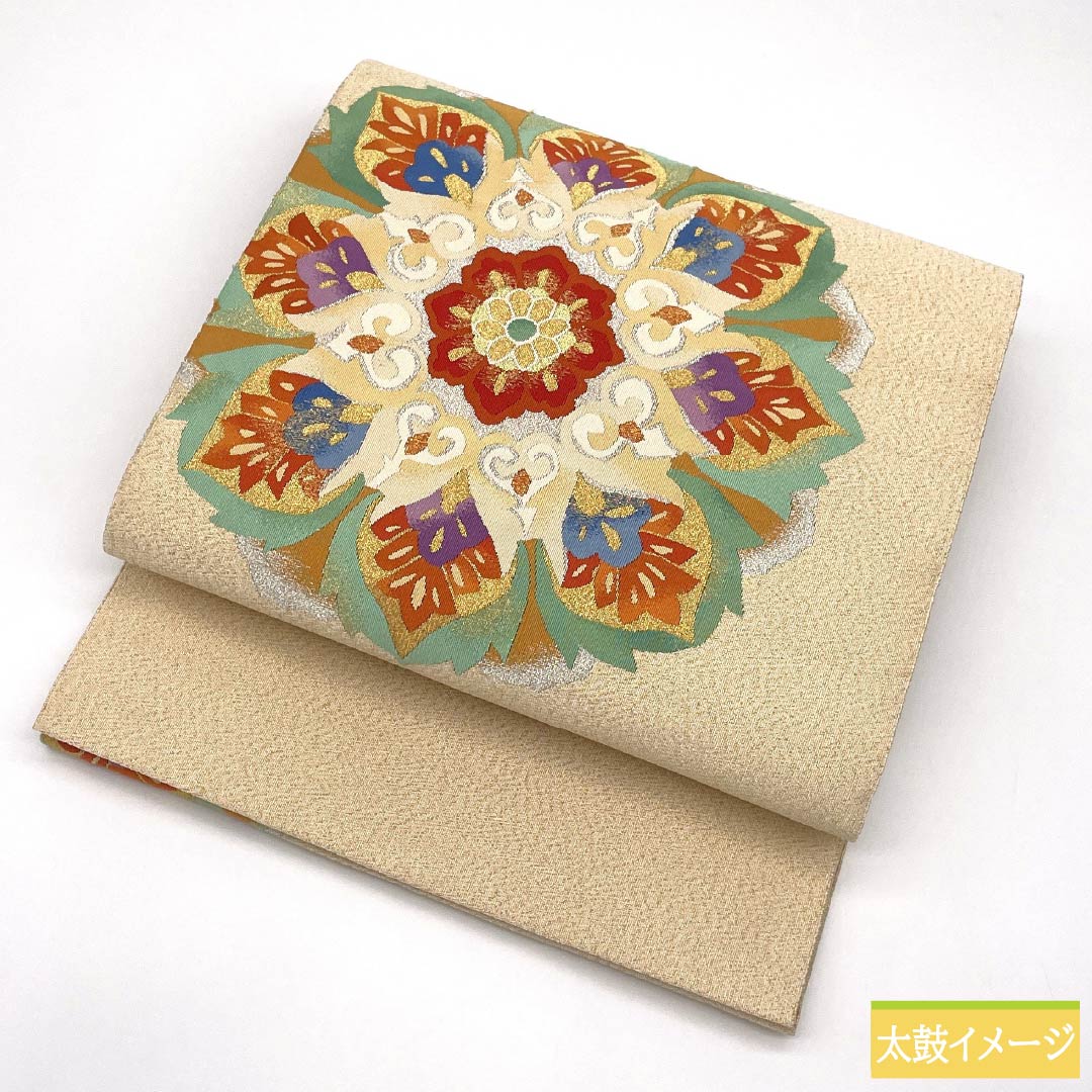 名古屋帯 正絹 Sランク 華文 綴れ織 帯丈358cm ポイント柄 フォーマル 金系 1124010032321 松葉仕立て