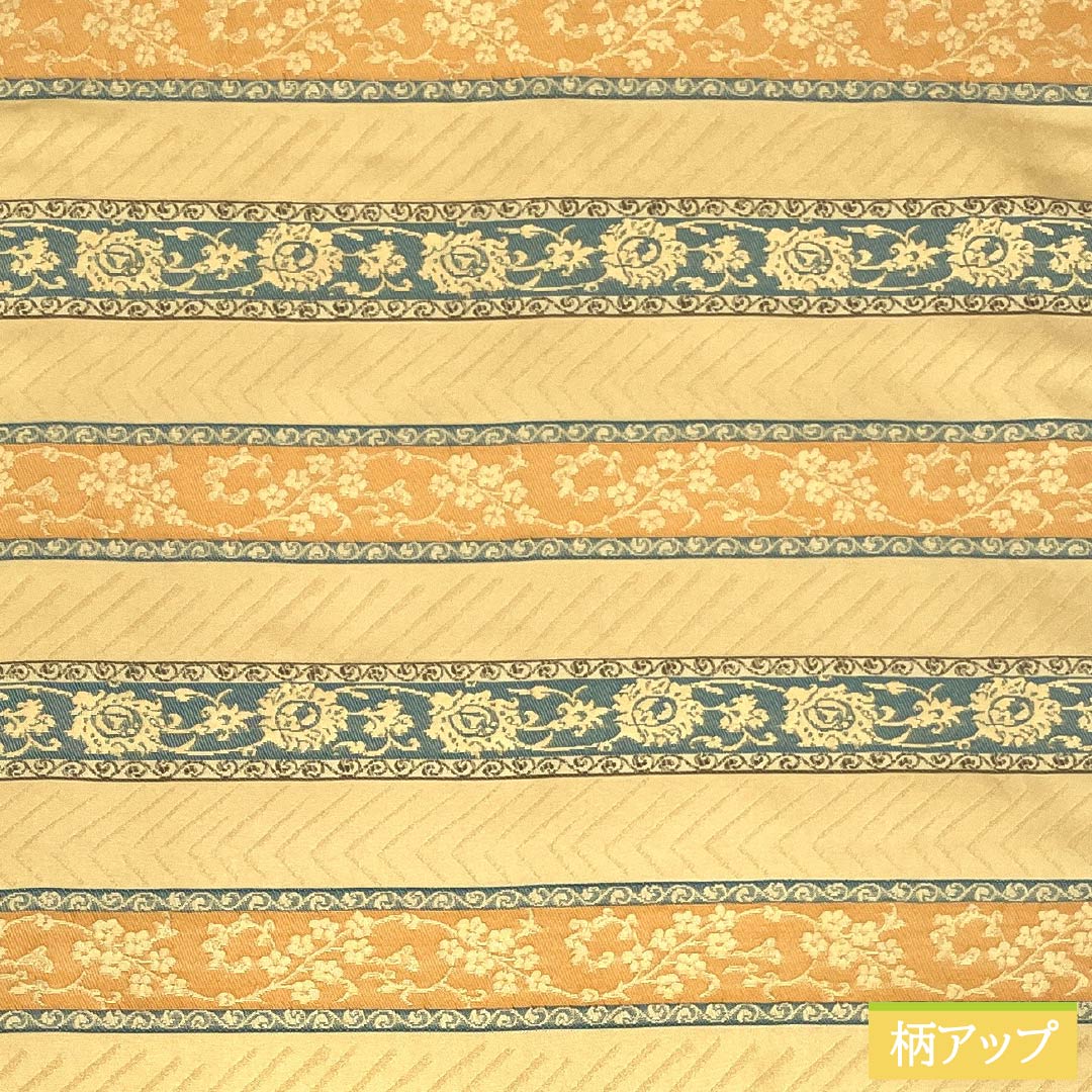 名古屋帯 正絹 Sランク 密陀僧色(みつだそういろ) 西陣織 正倉院文様 横段 帯丈358cm 全通 セミフォーマル 黄系 1124009972323 名古屋仕立て
