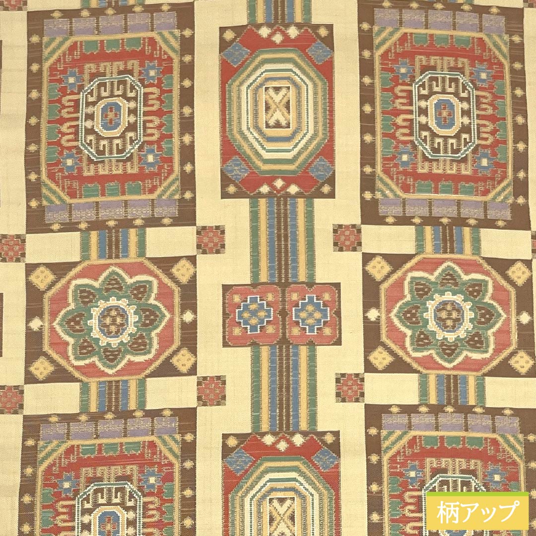 名古屋帯 正絹 Sランク 密陀僧色(みつだそういろ) 西陣織 幾何学模様 帯丈369cm ポイント柄 カジュアル 黄系 1124010412323 名古屋仕立て