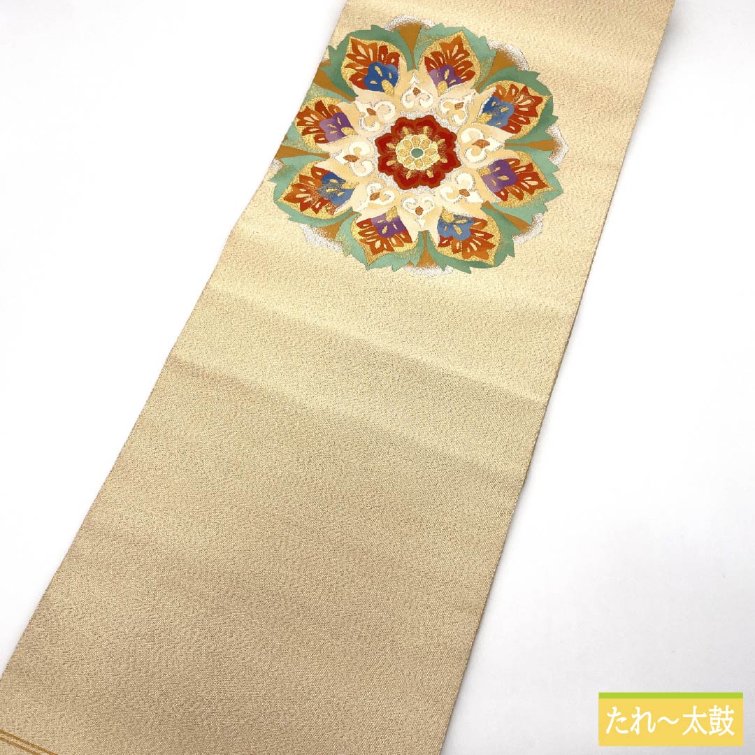 Nagoya Obi, Pure Silk, S-Rank, Floral Design, Tapestry Weave, Length 358cm, Pointed Pattern, Formal, Gold, Pine Needle Pattern, Item Number 1124010032321