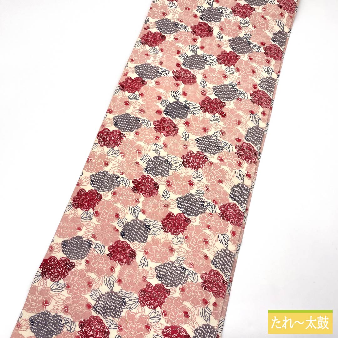 名古屋帯 正絹 Sランク 曙色(あけぼのいろ) 染め帯 京紅型 草花模様 帯丈353cm 六通 カジュアル ピンク系 1124010302313 名古屋仕立て