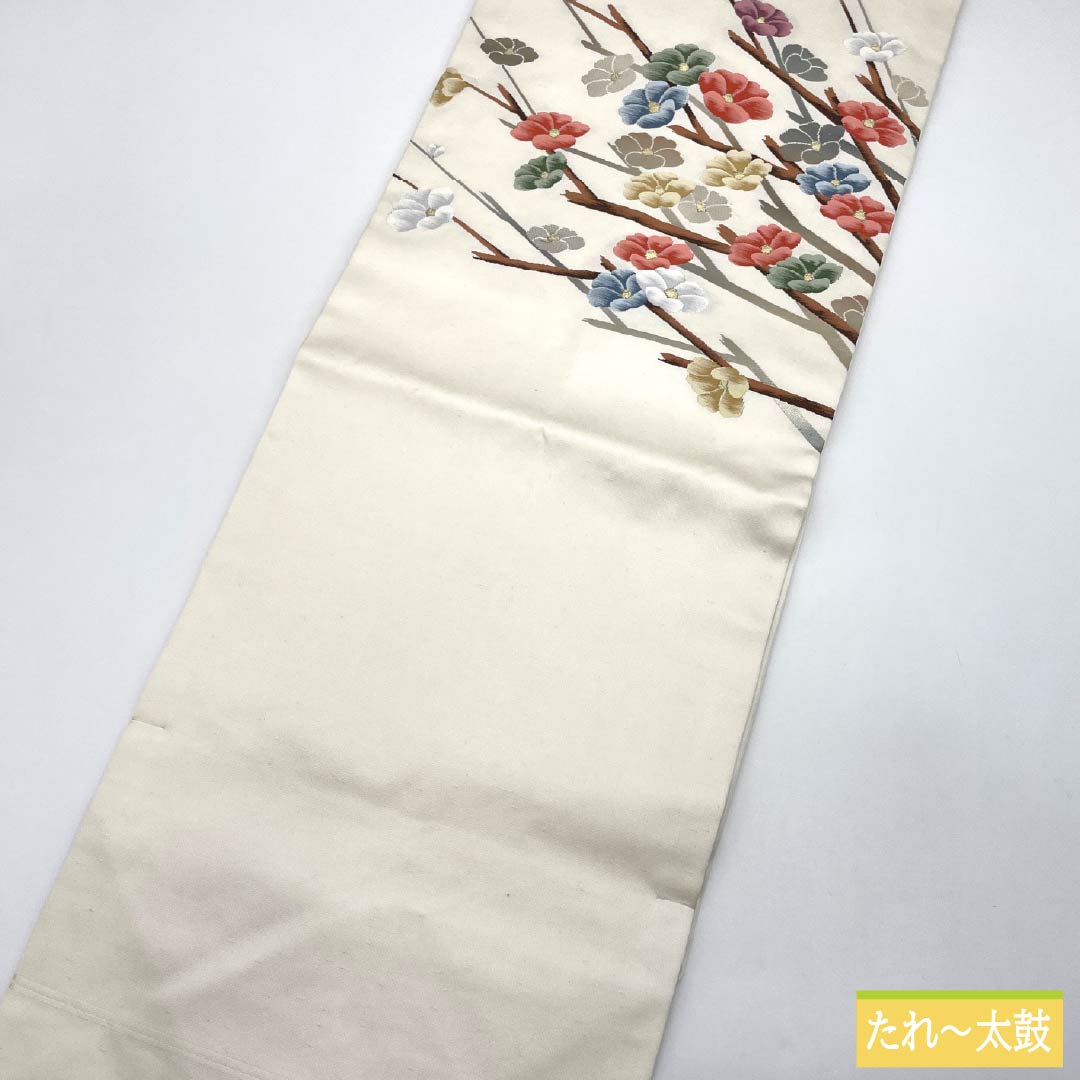 名古屋帯 正絹 Aランク 山茶花 西陣織 紬地 帯丈363cm ポイント柄 カジュアル 白系 1124010153311 名古屋仕立て