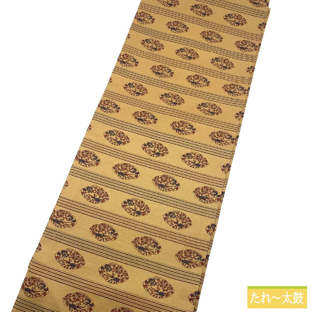 名古屋帯 正絹 Sランク 薄柑子色(うすこうじいろ) 紹巴織 正倉院文様 帯丈350cm 全通 カジュアル 黄系 1124010002323 名古屋仕立て