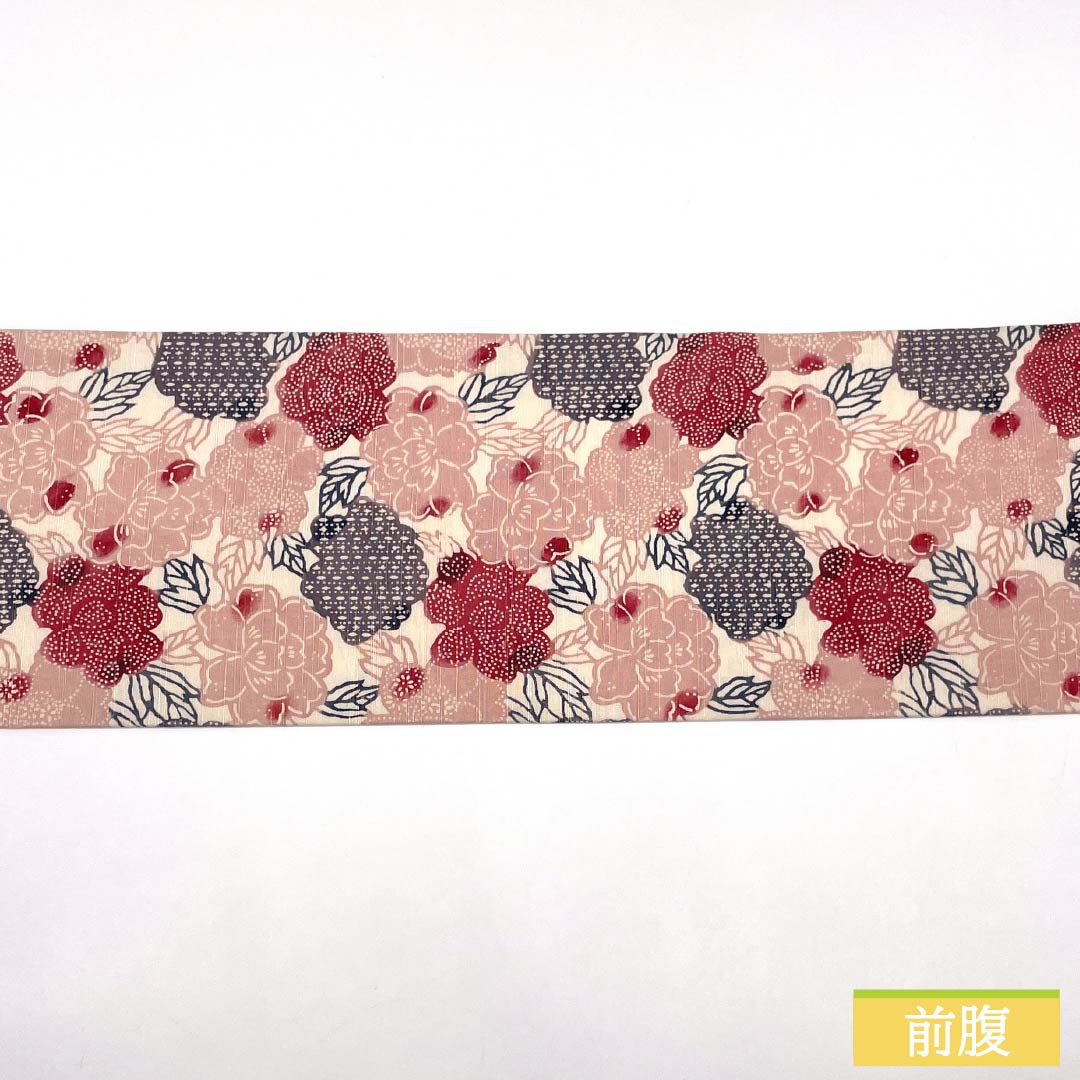 名古屋帯 正絹 Sランク 曙色(あけぼのいろ) 染め帯 京紅型 草花模様 帯丈353cm 六通 カジュアル ピンク系 1124010302313 名古屋仕立て