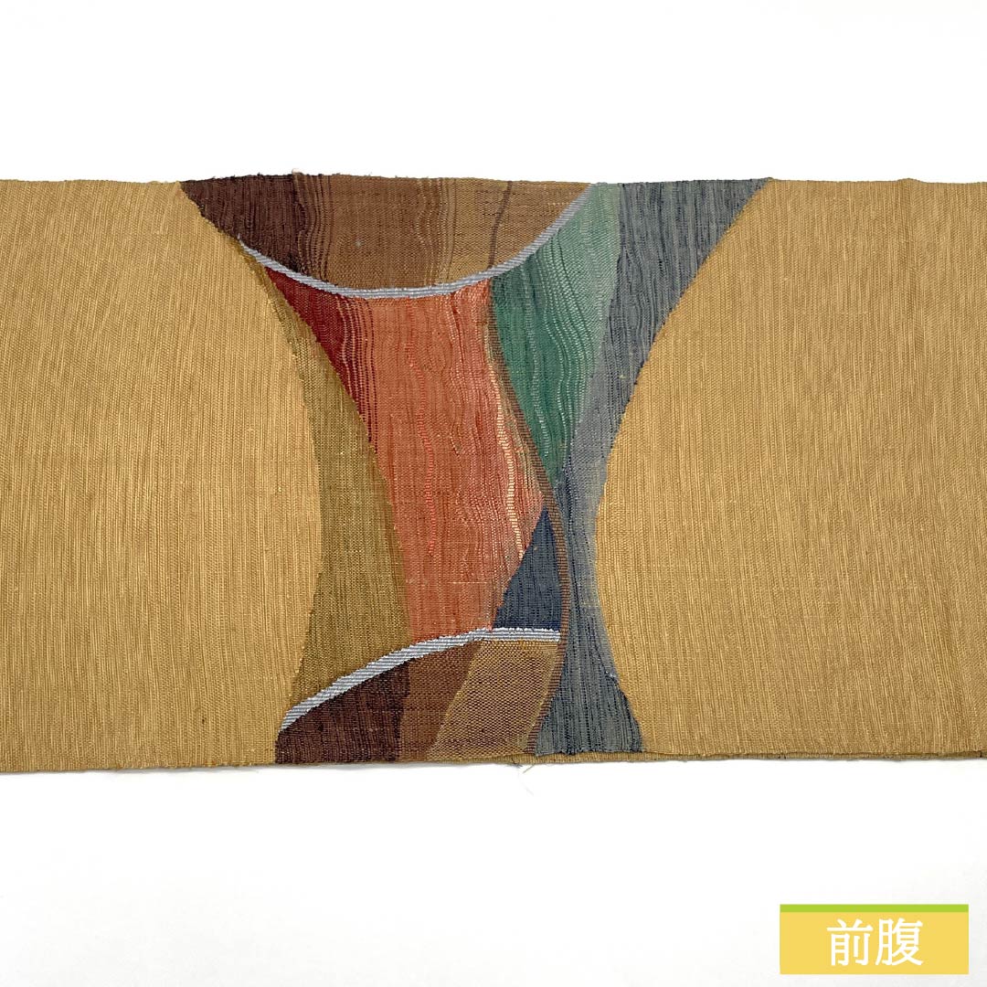 名古屋帯 正絹 Aランク 薄柑子色(うすこうじいろ) すくい織 抽象模様 帯丈380cm ポイント柄 カジュアル 黄系 1124010273423 開き仕立て