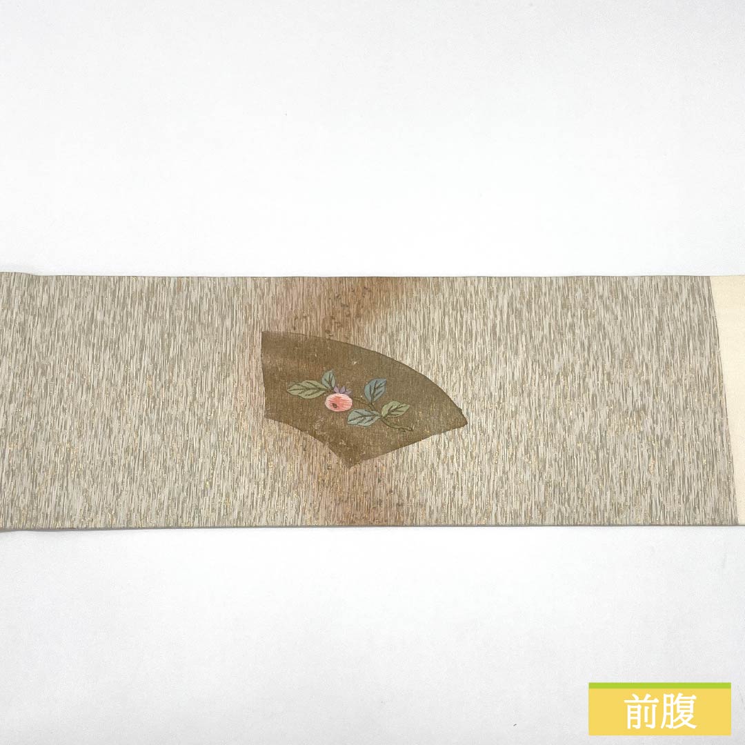 名古屋帯 正絹 Sランク 扇面 西陣織 刺繡 草花模様 帯丈355cm ポイント柄 セミフォーマル 白系 1124010312311 名古屋仕立て