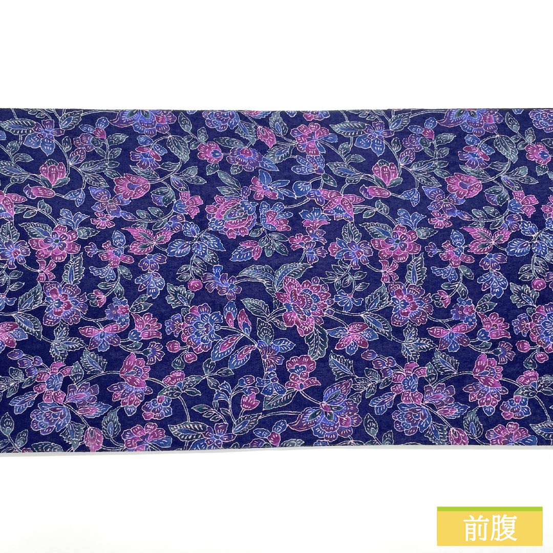 名古屋帯 正絹 Aランク 青紫色(あおむらさきいろ) 染め帯 ちりめん地 更紗模様 帯丈344cm 全通 カジュアル 紫系 1124010263320 開き仕立て