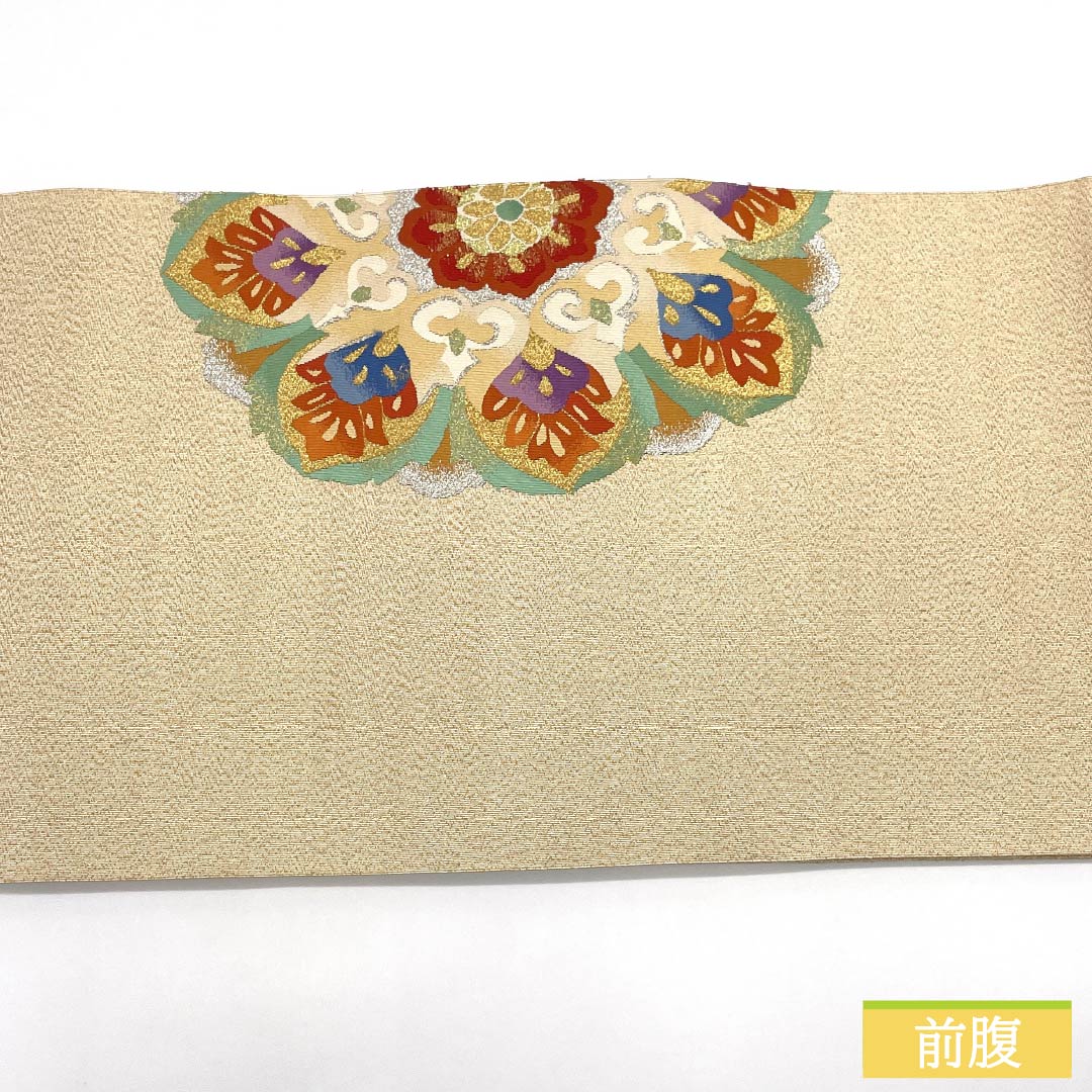 Nagoya Obi, Pure Silk, S-Rank, Floral Design, Tapestry Weave, Length 358cm, Pointed Pattern, Formal, Gold, Pine Needle Pattern, Item Number 1124010032321