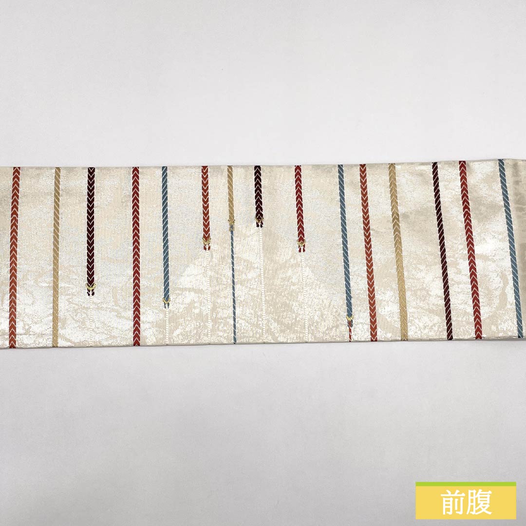 Nagoya Obi, Pure Silk, S-Rank, Braided Pattern, Nishijin Weave, Dried Foil, Length 358cm, Six-Ply, Casual, Silver, 1124010142322, Nagoya Style