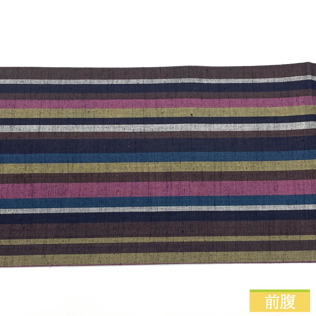 名古屋帯 正絹 Aランク 縞 紬地 帯丈376cm 全通 カジュアル グラデーション系 1124009953399 開き仕立て