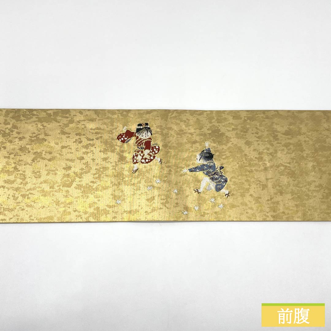 名古屋帯 正絹 Sランク 童 西陣織 引箔 帯丈362cm ポイント柄 セミフォーマル 金系 1124010282321 名古屋仕立て