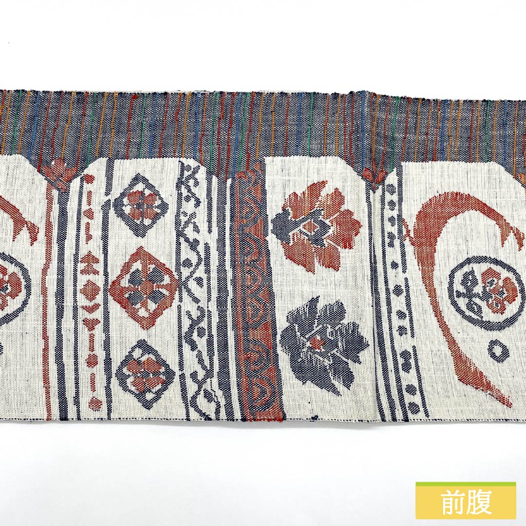 名古屋帯 正絹 Sランク 岡文織物 西陣織 抽象模様 証紙番号172 帯丈352cm 六通 カジュアル 白系 1124010182311 名古屋仕立て