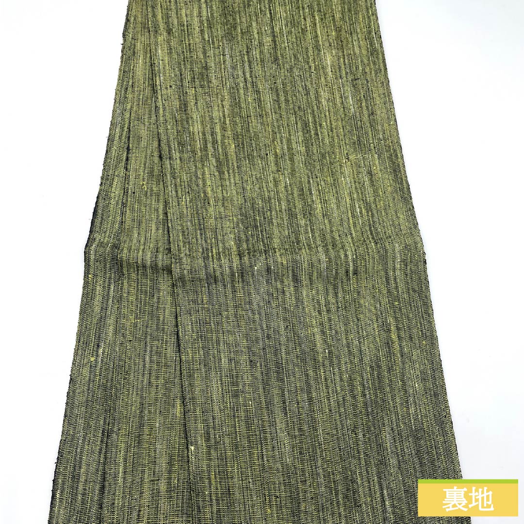 名古屋帯 正絹 Sランク 紬地 帯丈382cm 全通 カジュアル 緑系 1124010322419 開き仕立て