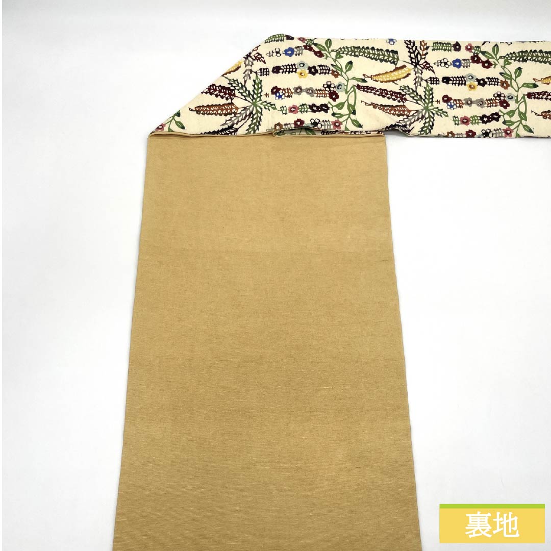 名古屋帯 正絹 Aランク 乳白色(にゅうはくしょく) 京紅型 染め帯 草花模様 帯丈332cm 六通 カジュアル クリーム系 1124009913315 名古屋仕立て