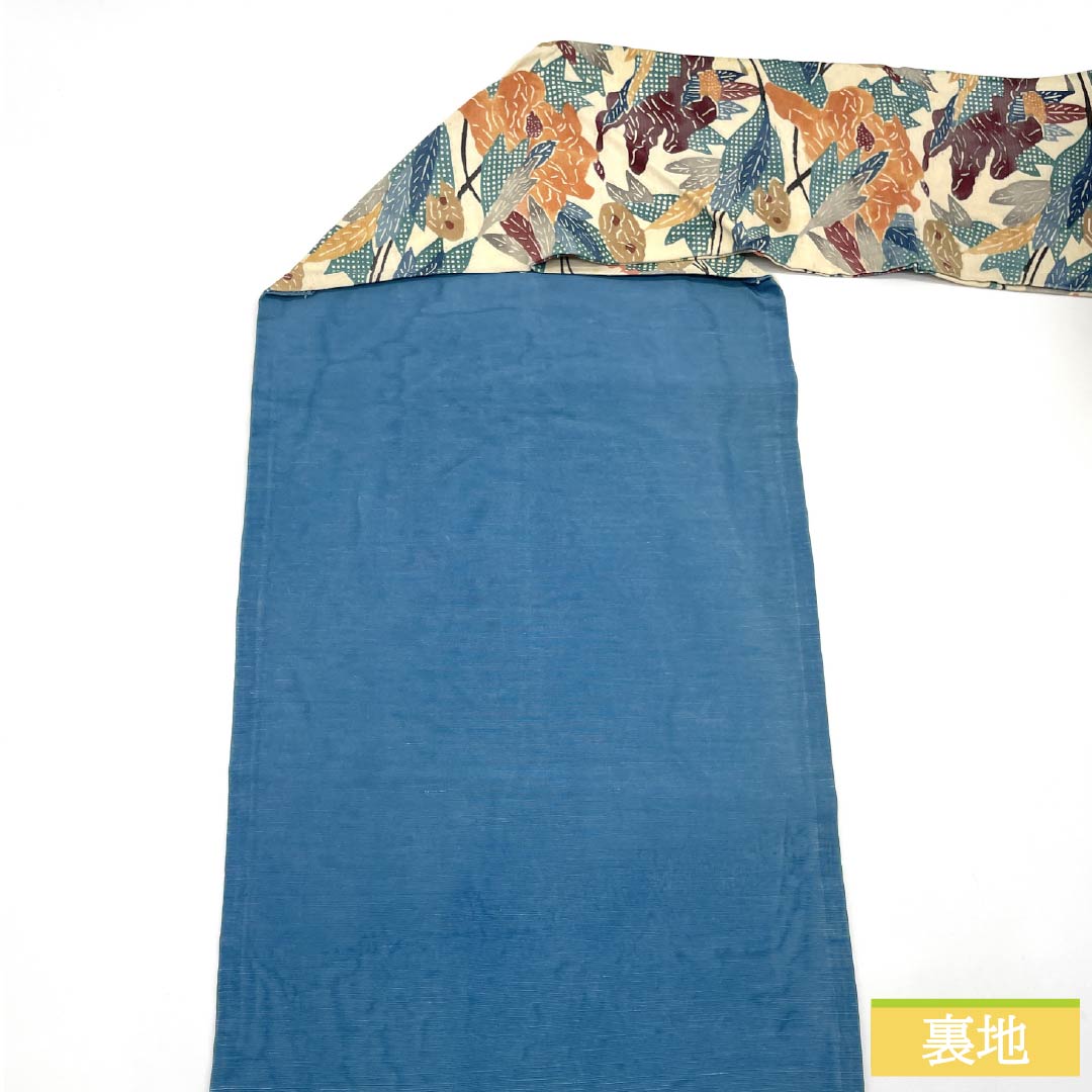 名古屋帯 正絹 Bランク 乳白色(にゅうはくしょく) 京紅型 染め帯 草花模様 帯丈349cm 六通 カジュアル クリーム系 1124009934315 名古屋仕立て