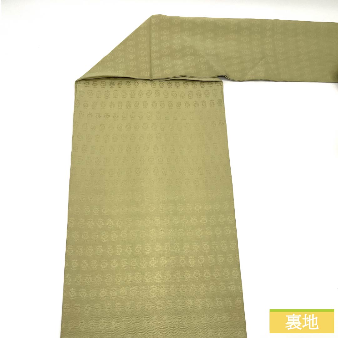 名古屋帯 正絹 Aランク 淡黄蘗色(うすきはだいろ) 竹屋町刺繡 葡萄唐草 帯丈364cm ポイント柄 セミフォーマル 黄系 1124010373323 名古屋仕立て