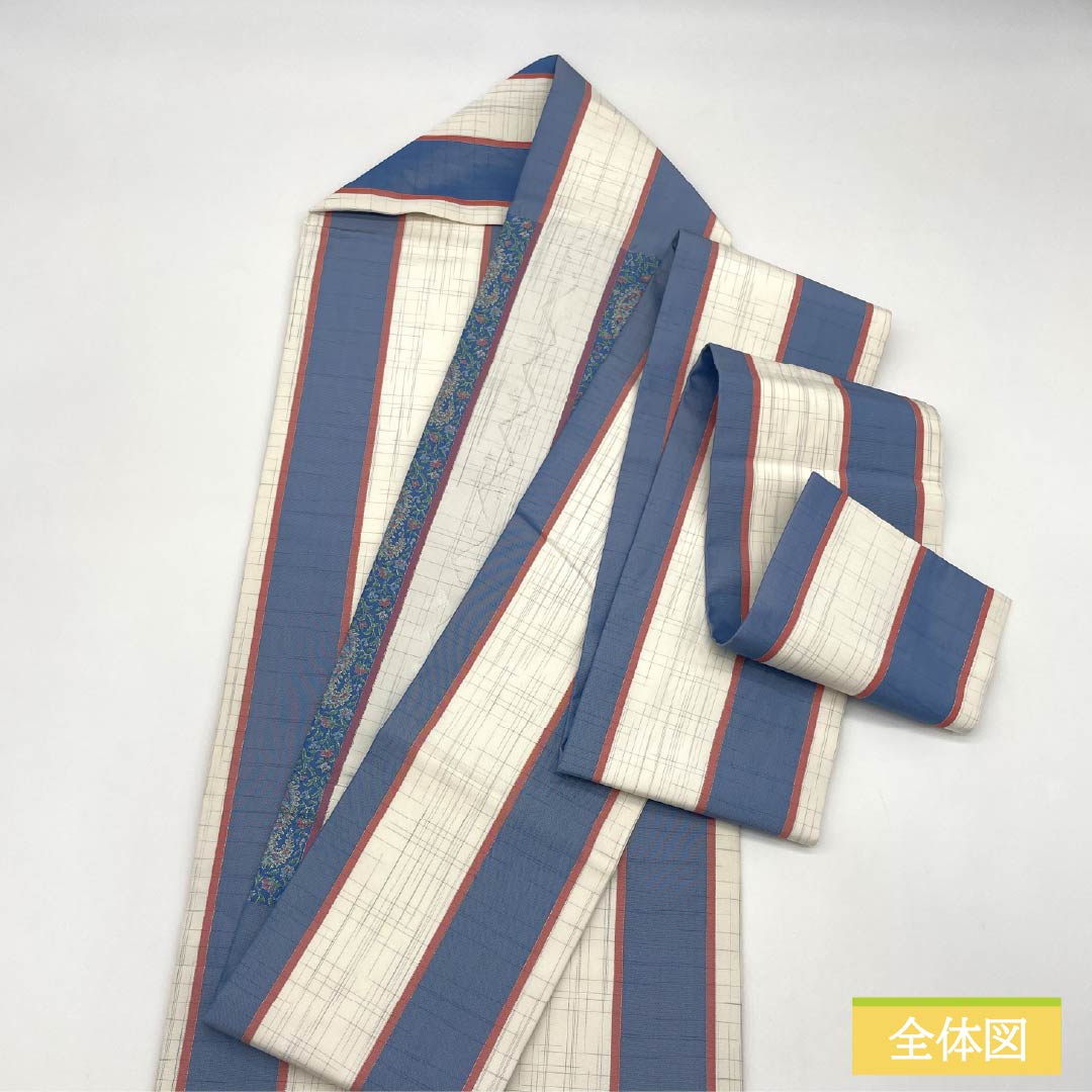 名古屋帯 正絹 Sランク 縞 西陣織 更紗模様 帯丈361cm ポイント柄 カジュアル 白系 1124010332311 名古屋仕立て