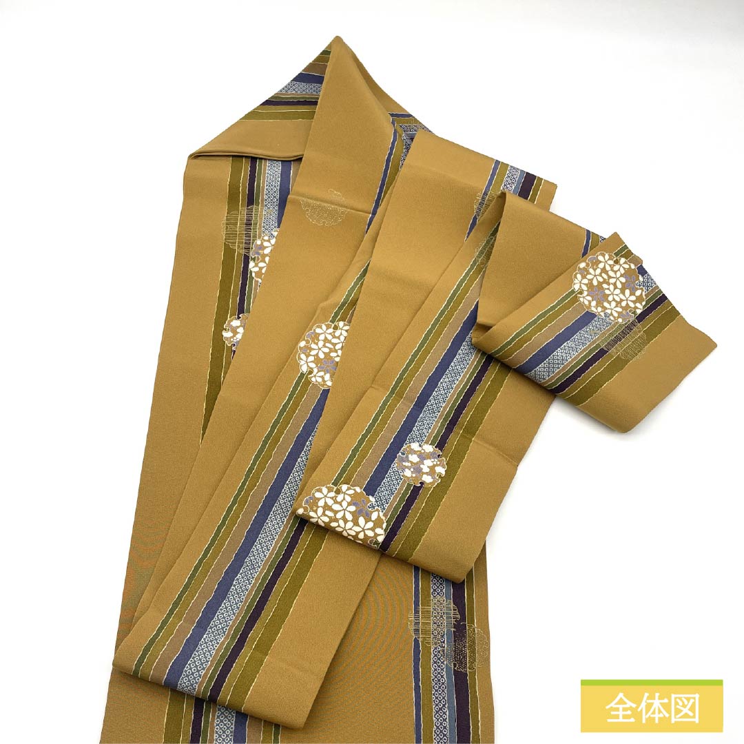Nagoya Obi, Pure Silk, S-Rank, Yamabuki Nezuiro (Yamabuki Gray), Dyed Obi with Snow Ring and Stripes, Length 375cm, Full Length, Casual, Yellow, Product Number 1124010042323, Nagoya Style