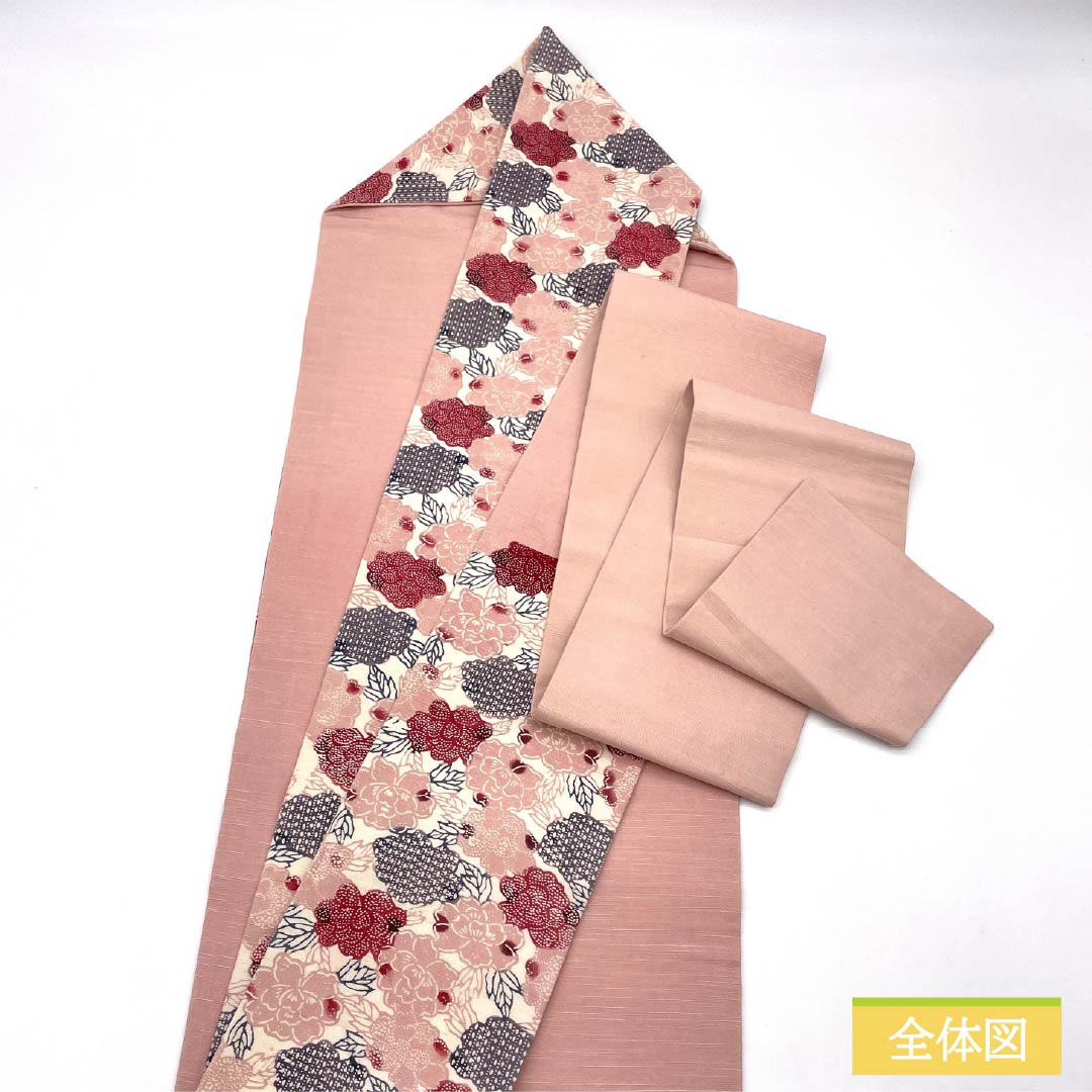 名古屋帯 正絹 Sランク 曙色(あけぼのいろ) 染め帯 京紅型 草花模様 帯丈353cm 六通 カジュアル ピンク系 1124010302313 名古屋仕立て