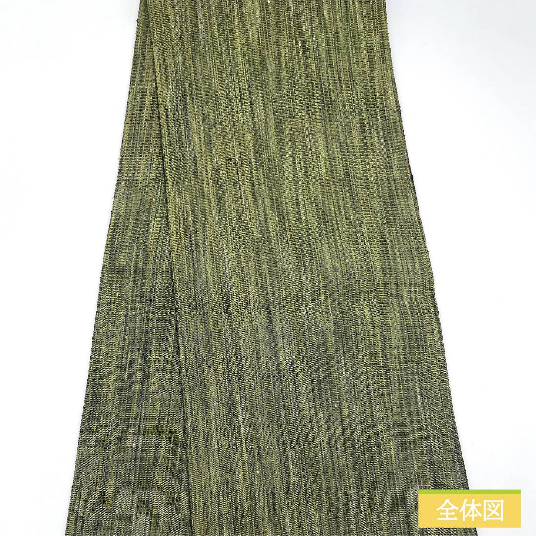 名古屋帯 正絹 Sランク 紬地 帯丈382cm 全通 カジュアル 緑系 1124010322419 開き仕立て
