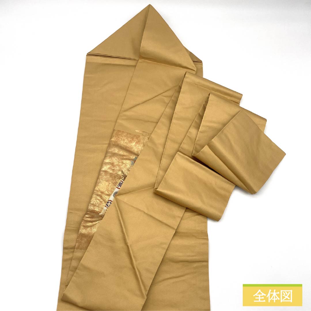 名古屋帯 正絹 Sランク 引箔 西陣織 亀甲 扇 帯丈347cm ポイント柄 セミフォーマル 金系 1124010192321 名古屋仕立て