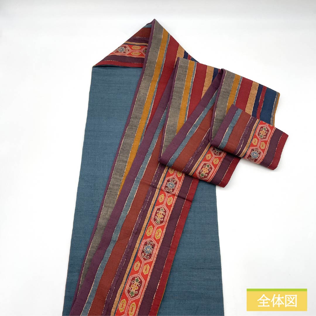 名古屋帯 正絹 Sランク 染め帯 紬地 縞 帯丈363cm 全通 カジュアル グラデーション系 1124010092399 名古屋仕立て