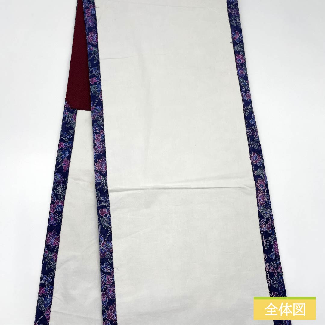 名古屋帯 正絹 Aランク 青紫色(あおむらさきいろ) 染め帯 ちりめん地 更紗模様 帯丈344cm 全通 カジュアル 紫系 1124010263320 開き仕立て