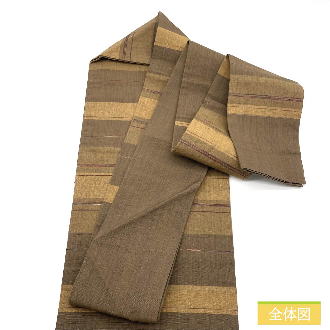 Nagoya Obi, Pure Silk, Grade A, Horizontal Stripes, Tsumugi Fabric, Length 340cm, Six-Ply, Casual, Brown, 1124010073314, Nagoya Style